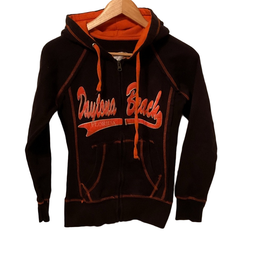 Women's Dark Blue and Orange Zip-Up Hoodie